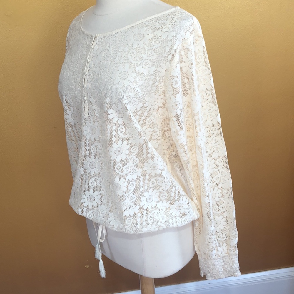 Venus Ivory Lace floral Bohemian Blouse w/elastic waist & cuffs Size Extra Large - Picture 5 of 13